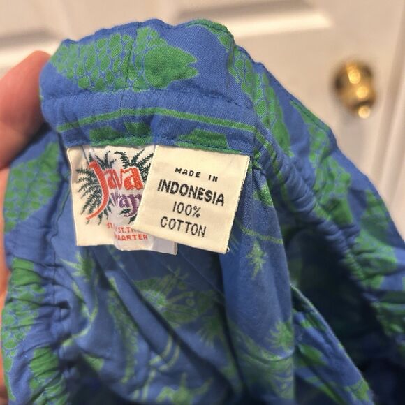 Java Wraps Green Blue Elastic Waist Shorts Pockets Men’s Size Medium Vintage - Picture 7 of 7